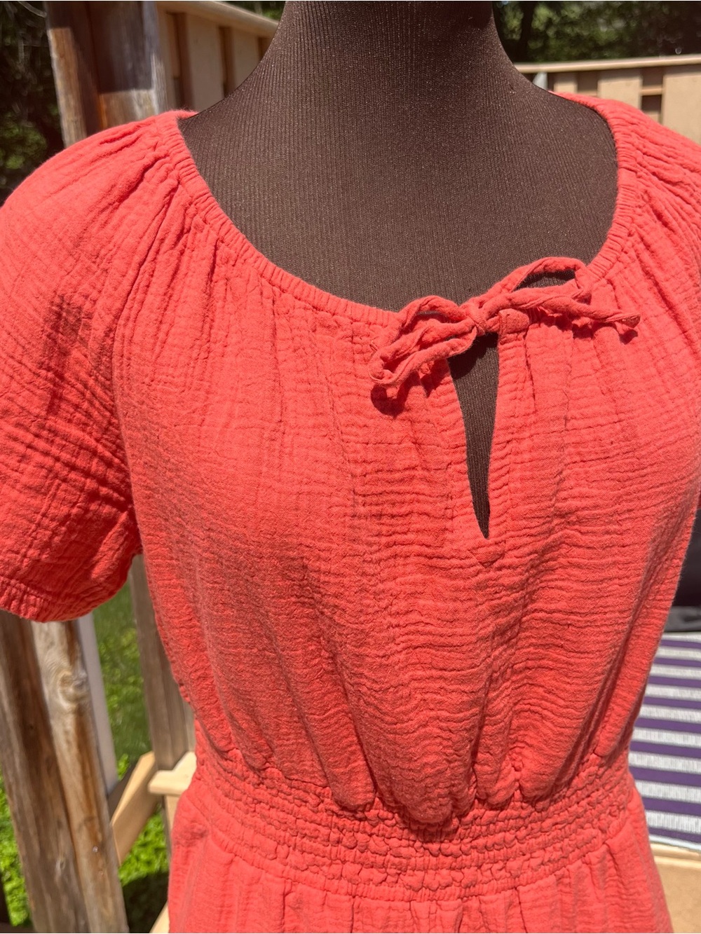 Pact Organic Coastal Double Gauze Boho Midi Dress Kumquat Orange Size L Cotton - Picture 3 of 7